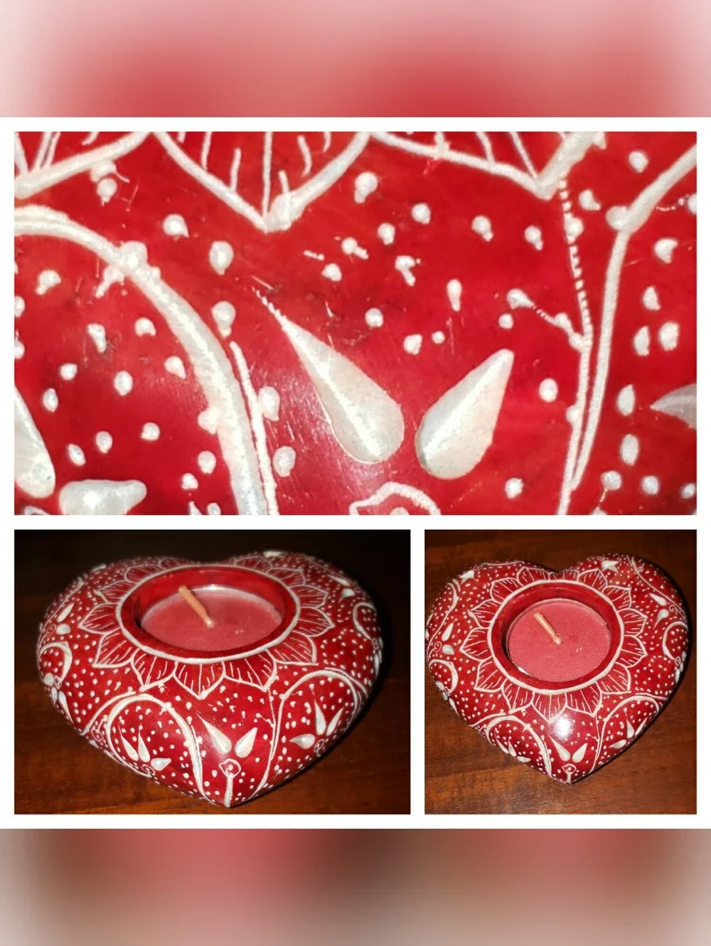 Hand-Painted Red Soapstone Candle  Holder - Unbranded